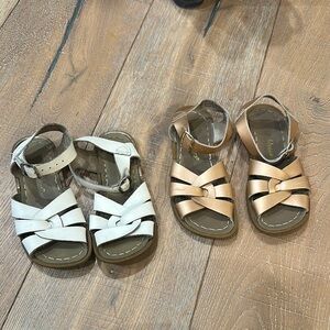 Salt Water Sandals by Hoy White and Tan Sandals with Open Toe and Buckle Closure